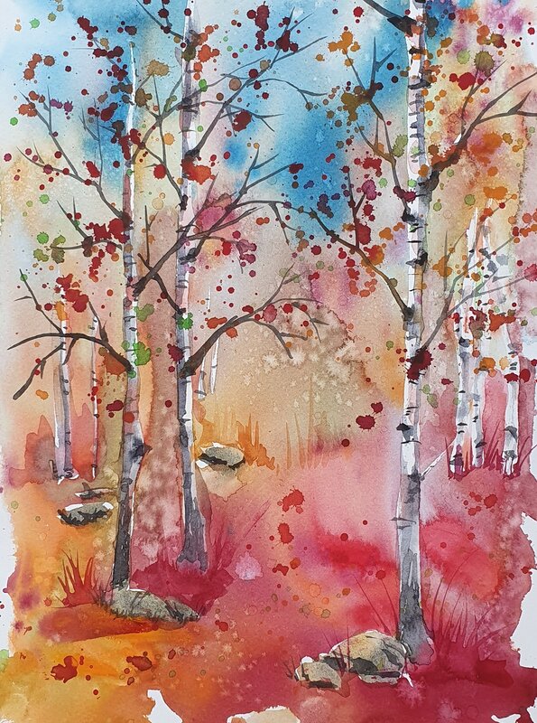 Akvarell Hösten av Mia Älegård