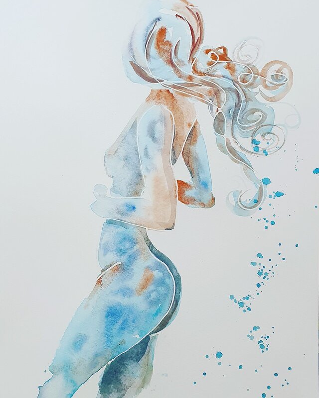 Akvarell Liquid body av Mia Älegård
