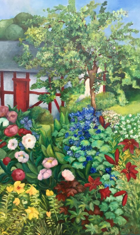 Oljemålning En trädgård att drömma om. av Anne-Marie Björstrand