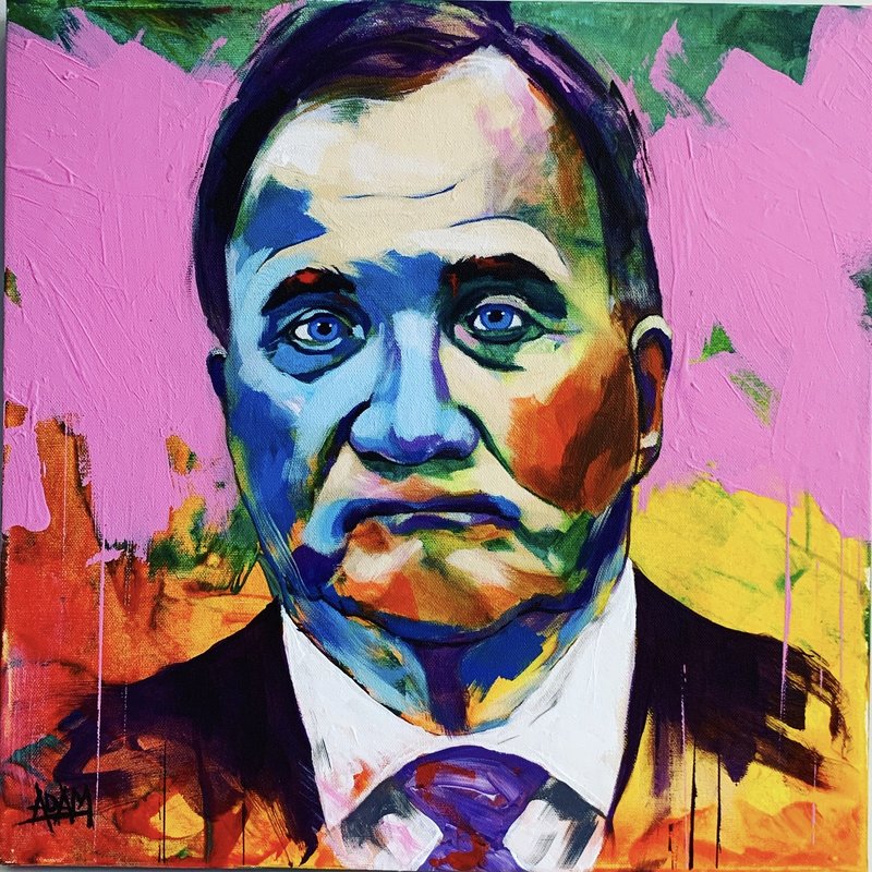Akrylmålning The very talented Prime minister of Sweden av Adam Lunderup