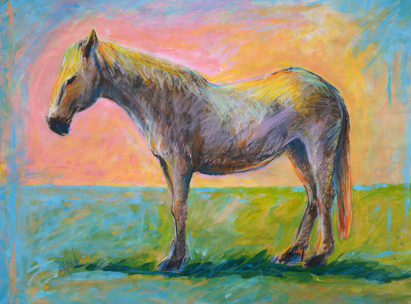 Akrylmålning Don Quijotes häst, Rosinante. av Zijad Mehmedovic