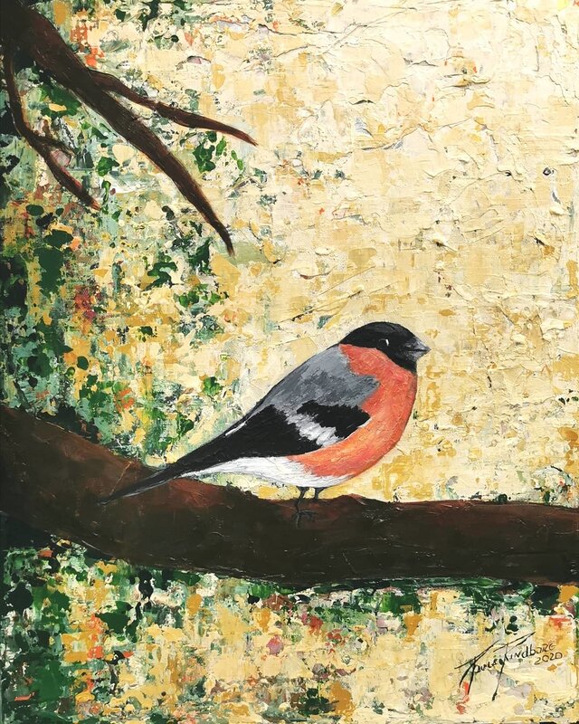 Akrylmålning A bird on my abstract world nr.6 av Paula Rindborg