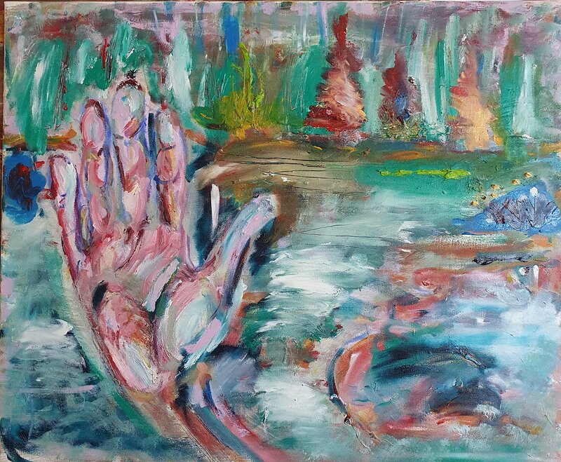 Oljemålning Död mans hand (ommålad) av Jens Flemister Åkesson