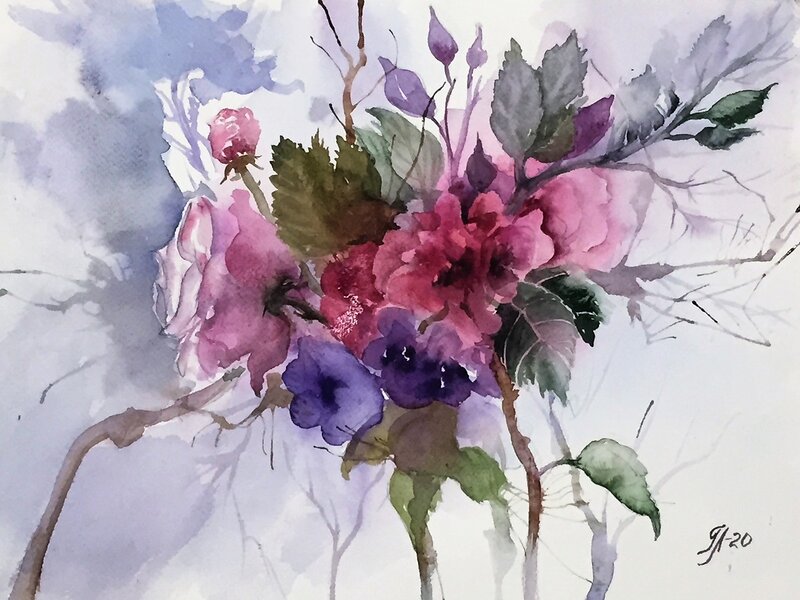 Akvarell Blomster II av Tanya Lundmark