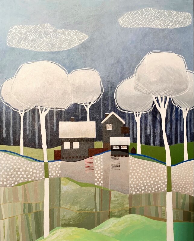 Akrylmålning Regntunga skyar av Berit Norrbelius Lindberg