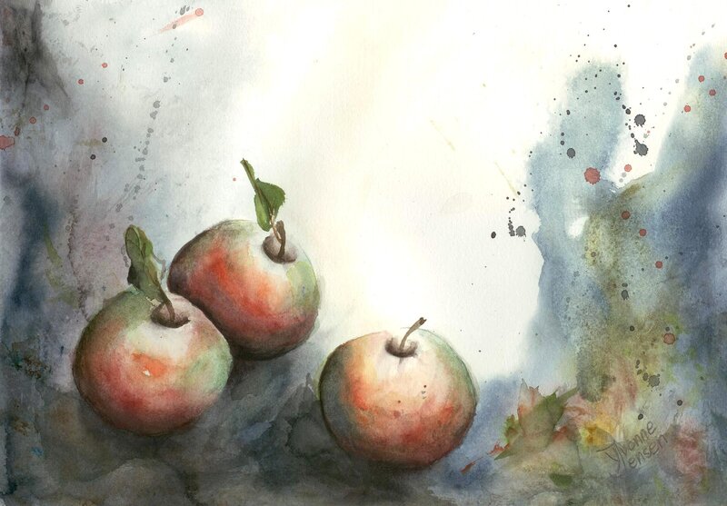 Akvarell Gröna små äpplen av Yvonne Jensen