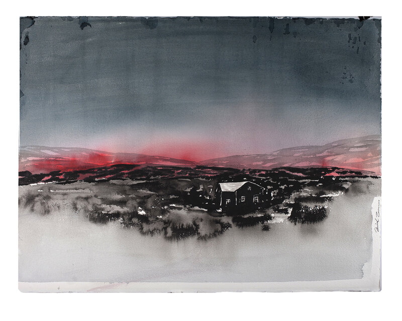 Akvarell Röd skymmning av Daniel Zausnig
