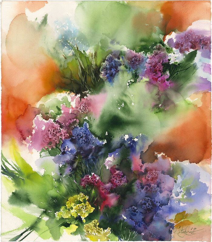 Akvarell Statice blommor av Olga Sternyk