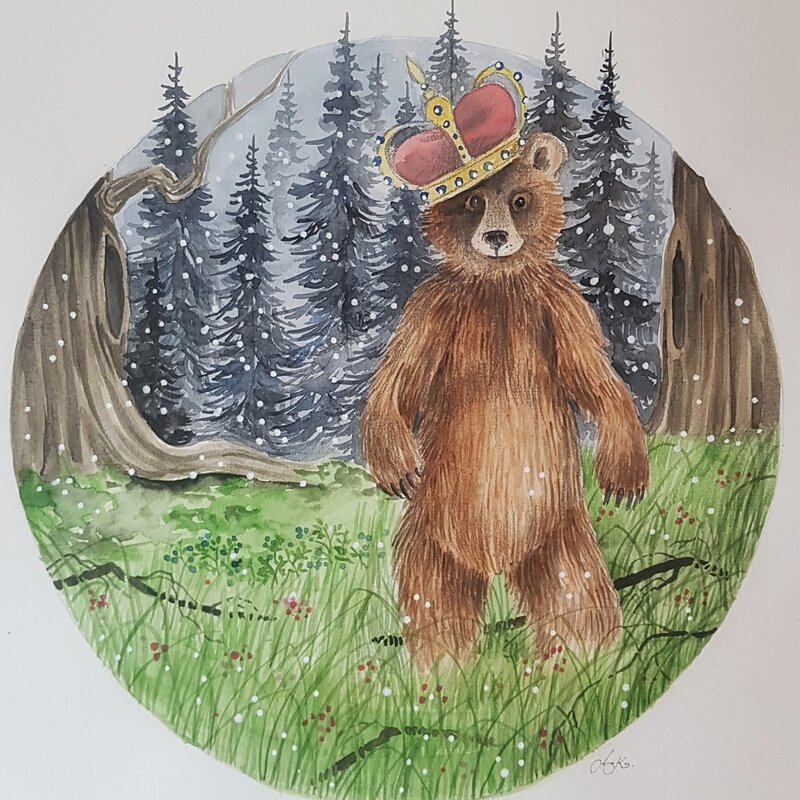 Akvarell Björnkungen av Anna Komstadius