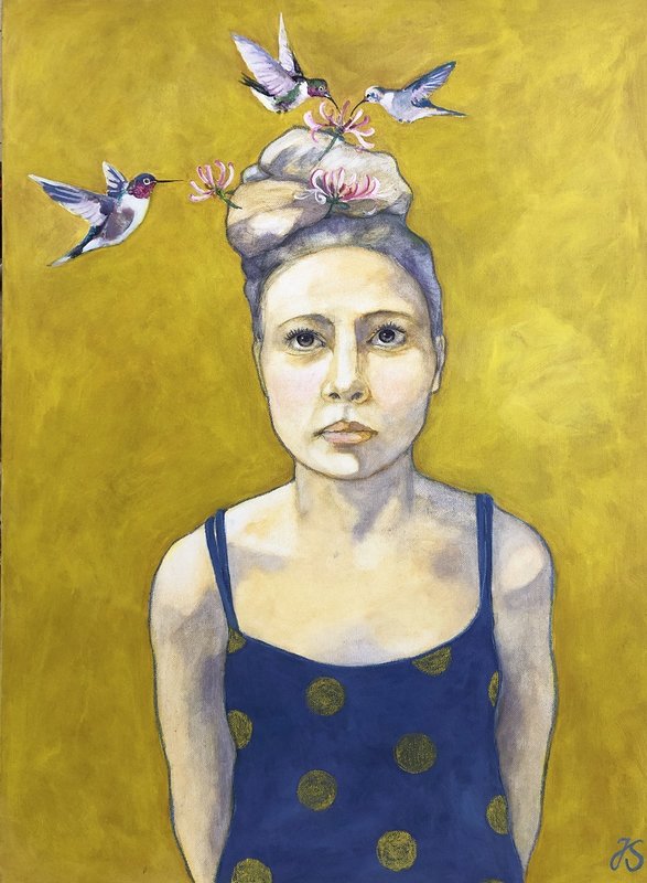 Akrylmålning Hummingbird girl av Jenny Söderlund