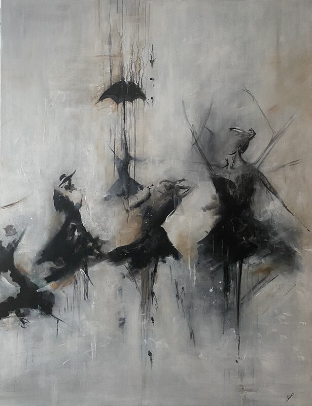 Akrylmålning Dancing in the Rain av Linda Lundin