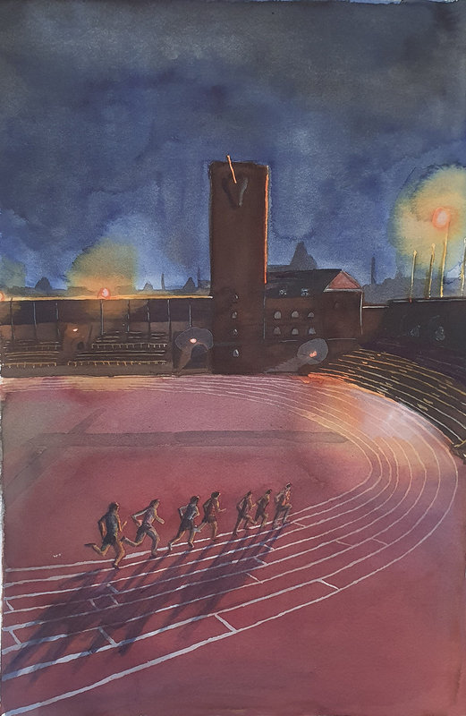 Akvarell Långlöparnas kväll av Isak Hellström