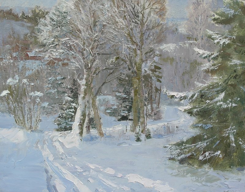 Oljemålning Winter forest av Iurii Kononov