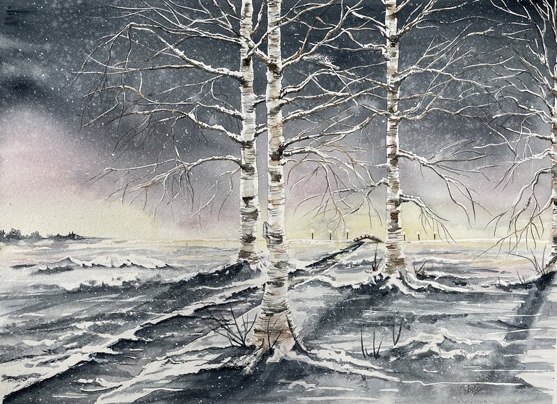 Akvarell Vinterljus av Caroline Kohn