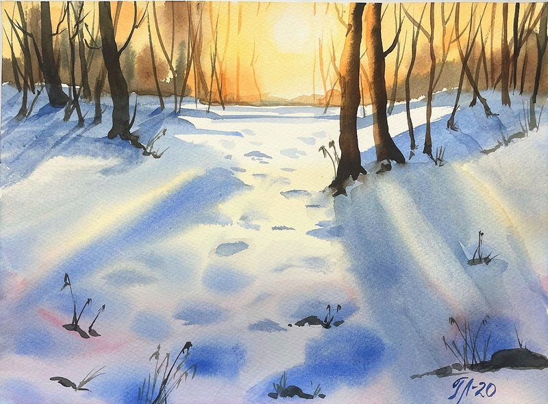 Akvarell Vintersol av Tanya Lundmark