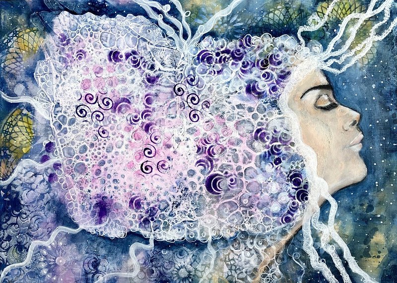 Bubblor i sitt hår. av Annelie Wadin