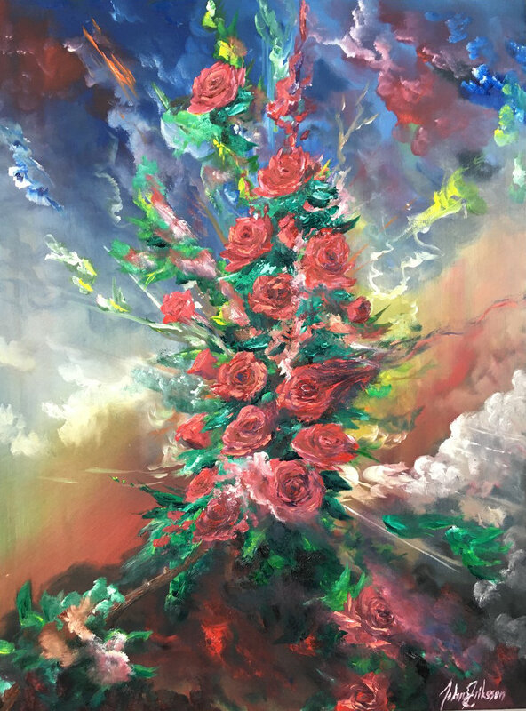 Oljemålning Rose explosion II av John Eriksson