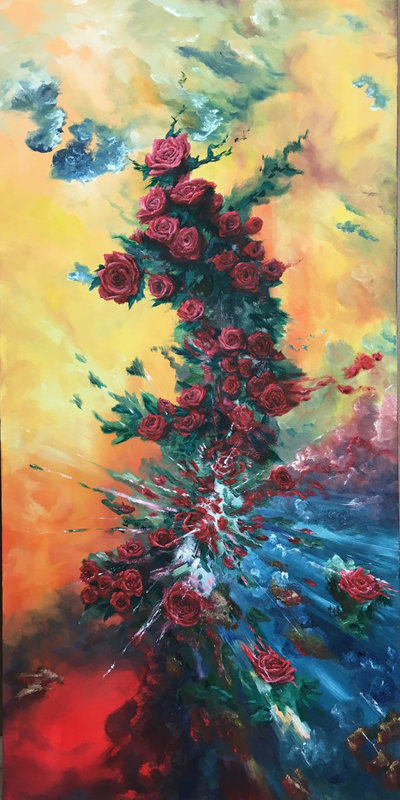 Oljemålning Rose Explosion III av John Eriksson