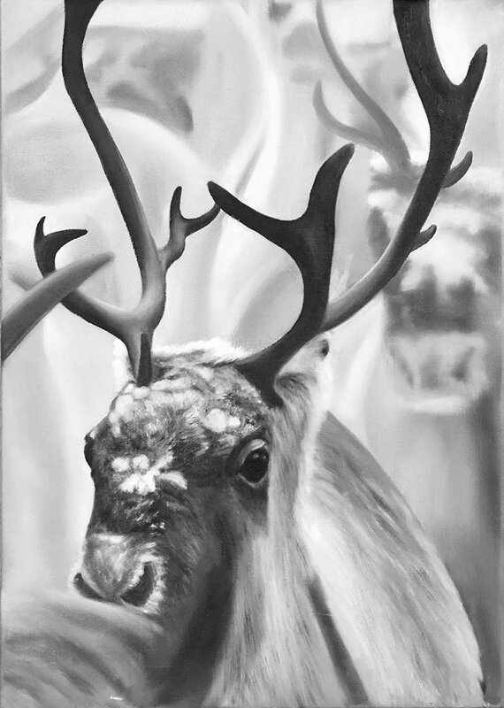 Oljemålning Dear Reindeer, Sofia Ohlsén