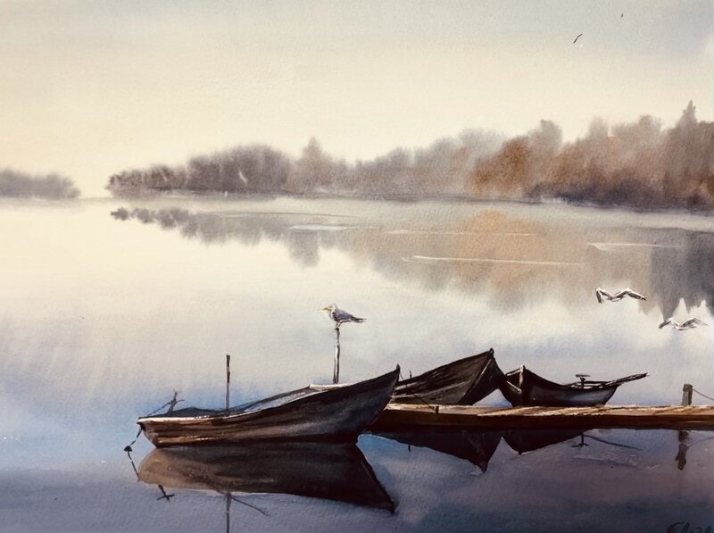 Akvarell Boats av Tanya Lundmark