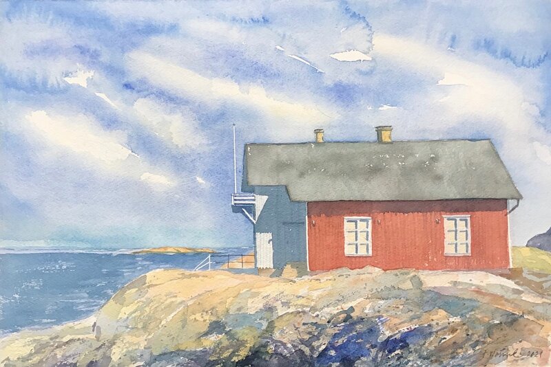 Akvarell Islandsberg # 4 (fyrhuset), Tord Wennerblom
