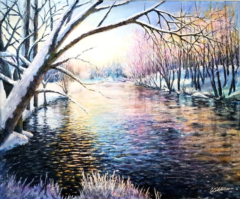 Akrylmålning Vintermorgon av Bo Wiktorsson