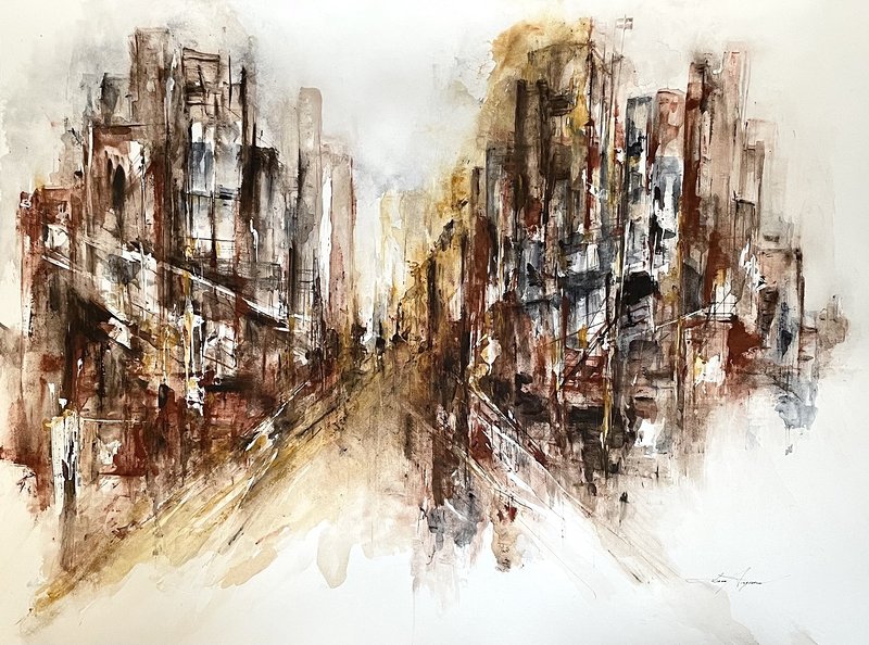 Akvarell Lonely in Awakening city av Dana Ingesson