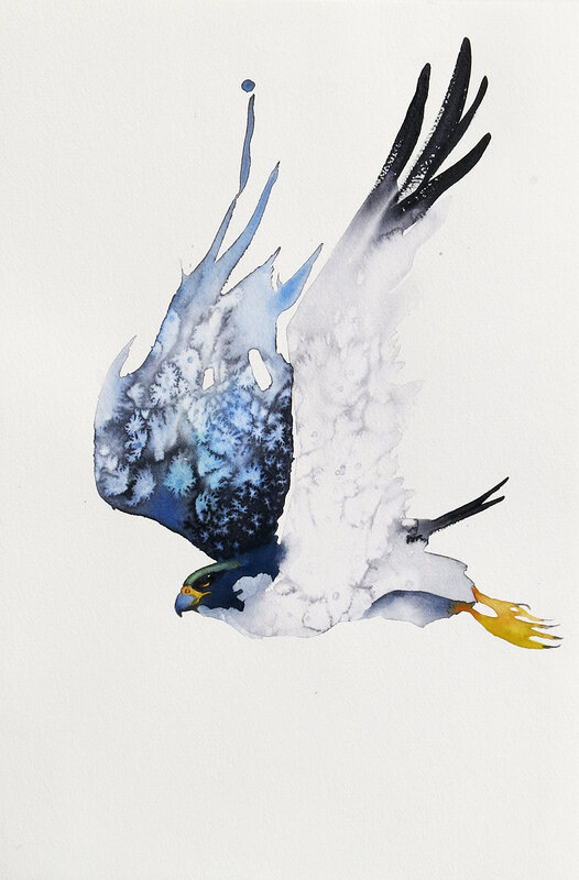 Akvarell Blåa vingar av Daniel Luther