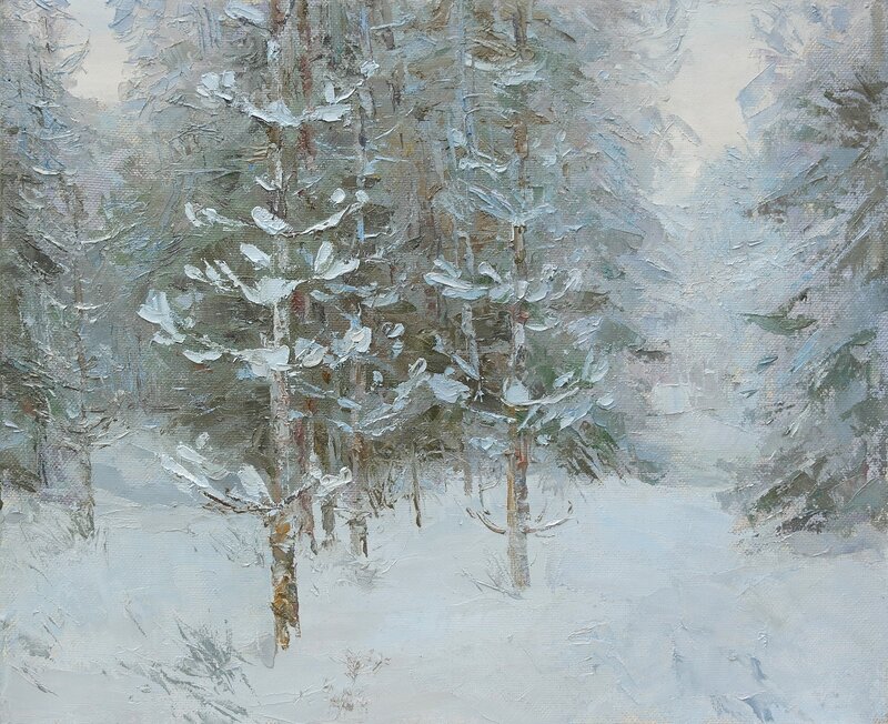 Oljemålning Vinterskog av Iurii Kononov