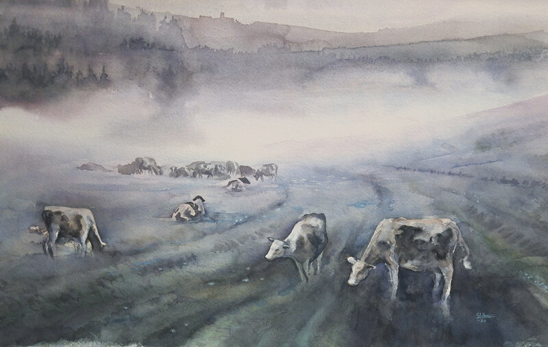 Akvarell I dimman av Adam Stolterman