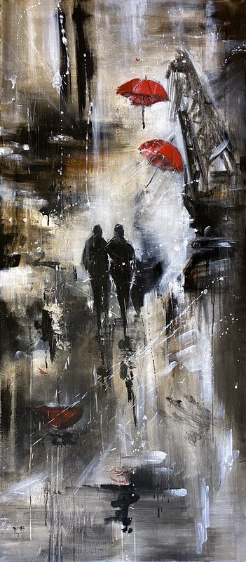 Akrylmålning In the Rain av Linda Lundin