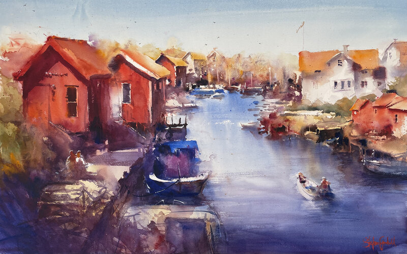 Akvarell Grundsunds Kanal av Stefan Gadnell