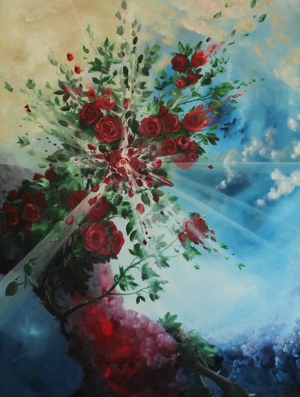 Oljemålning Rose Explosion IV av John Eriksson