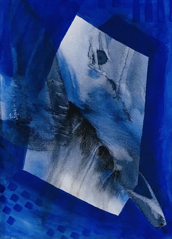 Akvarell Skärva i blått av Margareta Palm