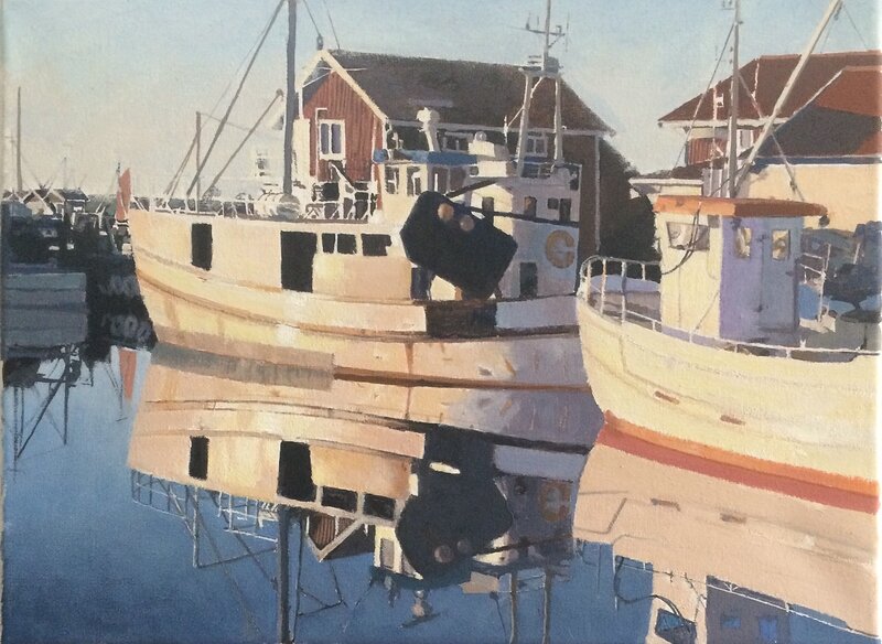 Oljemålning Morgonsol, Nyahamnen, Smögen av David Miell