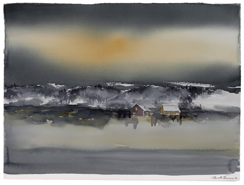 Akvarell Morgonljus över dalen av Daniel Zausnig