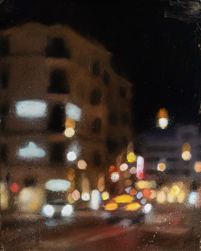 Oljemålning Night Lights av Victor Ajayi