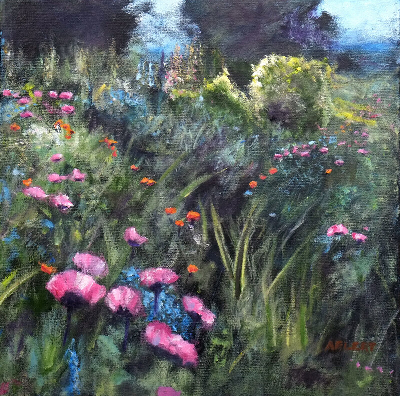 Oljemålning Monets trädgård av Bertil Arlert