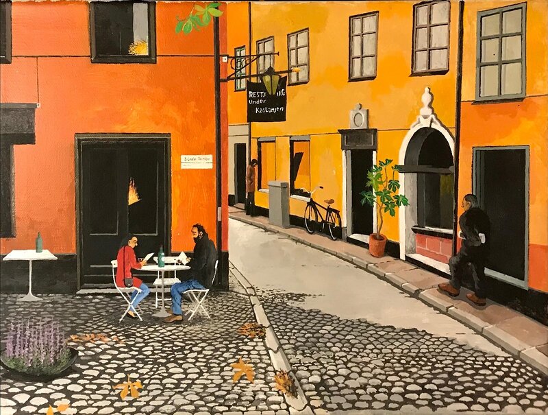 Akrylmålning Brända tomten, Gamla stan, Sthlm av Börje Ahlström