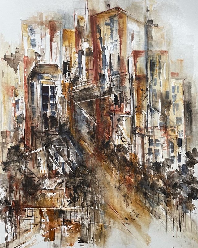 Akvarell Blues for empty city, Dana Ingesson