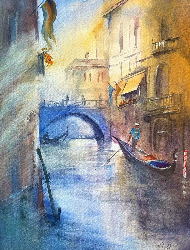 Akvarell Morgon i Venedig av Tanya Lundmark