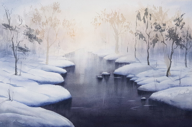 Akvarell Vintermorgon av Bo Hoflin