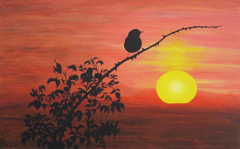 Akrylmålning Fågeln och solen av Gösta Lindunger