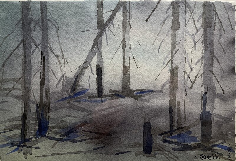 Akvarell Skogen väntar av Evalena Elk Karlsson