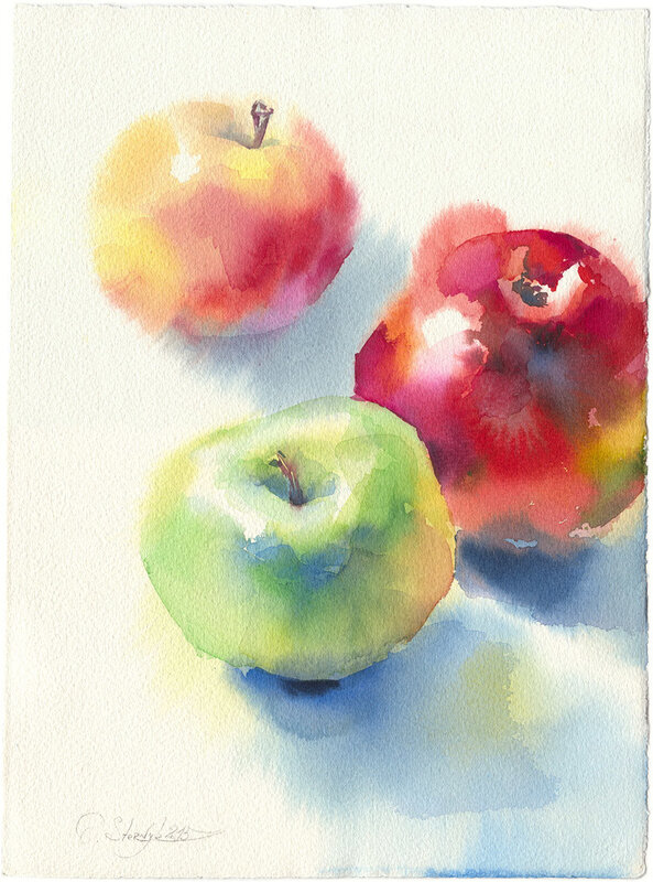 Akvarell Äpplen. Konsttryck på akvarellpapper av Olga Sternyk