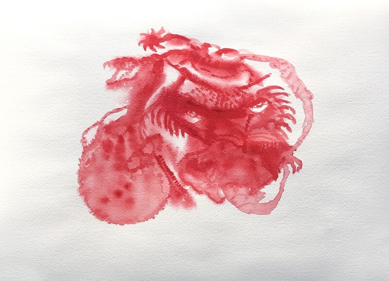 Akvarell Little red dragon av Lena Sjöberg