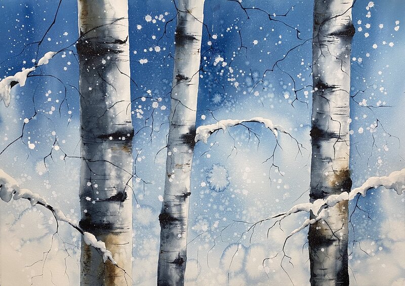 Akvarell Snowfall, Lynn Hofmann