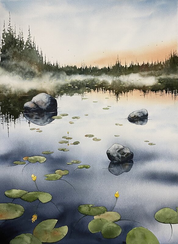 Akvarell Dimman lättar, Lynn Hofmann