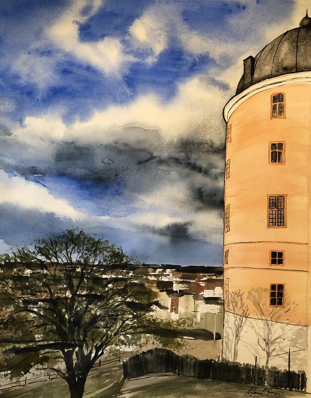 Akvarell Uppsala Slott av Märith Sovin