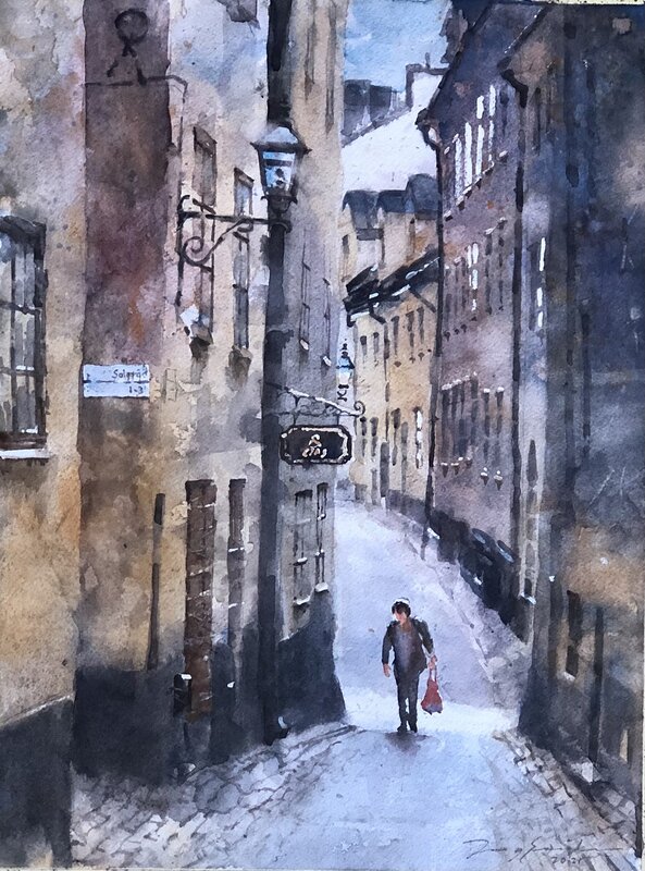 Akvarell På väg hem! av Jony Eriksson